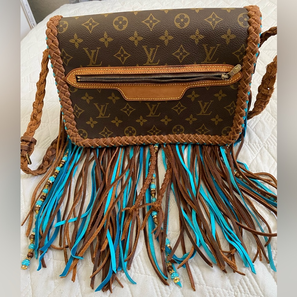 Louis Vuitton Fringe Monogram Brown and Turquoise Fringe Crossbody Bag Revamped
